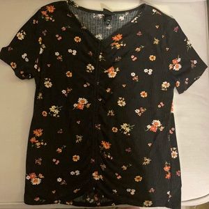Kid large art class black floral shirt